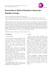 Recent Data on Birds of Kinshasa in Democratic Republic of Congo