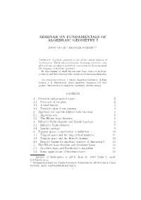 Seminar on Fundamentals of Algebraic Geometry I