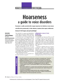 Hoarseness a Guide to Voice Disorders