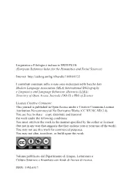 Linguistica E Filologia È Inclusa in ERIH PLUS (European Reference Index for the Humanities and Social Sciences)