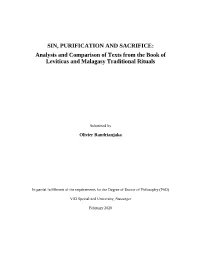 SIN, PURIFICATION and SACRIFICE: Analysis and Comparison of Texts from the Book of Leviticus and Malagasy Traditional Rituals