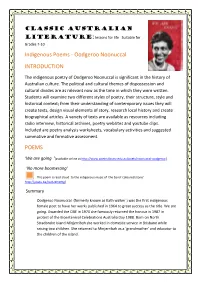 Indigenous Poems - Oodgeroo Noonuccal INTRODUCTION