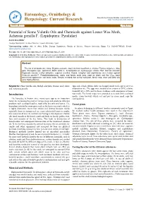 Potential of Some Volatile Oils and Chemicals Against Lesser Wax Moth, Acheroia Gresilla F. (Lepidoptera: Pyralidae)