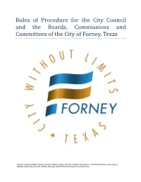 Rules of Procedure for the City Council and the Boards, Commissions and Committees of the City of Forney, Texas