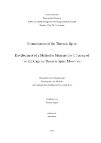 Biomechanics of the Thoracic Spine - Development of a Method to Measure the Influence of the Rib Cage on Thoracic Spine Movement