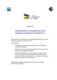 User Guidelines for the Application of the European E-Competence Framework 2.0