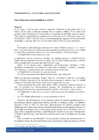 Propositional Attitudes and Cognition Max William