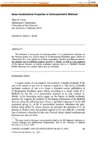 Some Combinatorial Properties of Centrosymmetric Matrices* Allan B