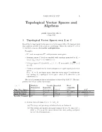 Topological Vector Spaces and Algebras