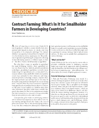 Contract Farming: What’S in It for Smallholder Farmers in Developing Countries? Marc F