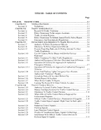 TABLE of CONTENTS Page TITLE III. TRAFFIC CODE