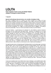 LOLITA Opéra Imaginaire D’Après La Roman De Vladimir Nabokov Composé Et Arrangé Par Joshua Fineberg
