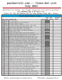 Paulmorrell.Com -- Close-Out List July 2011