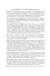 WALT WHITMAN: a CURRENT BIBLIOGRAPHY Albright, Joe