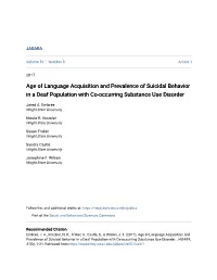 Age of Language Acquisition and Prevalence of Suicidal Behavior in a Deaf Population with Co-Occurring Substance Use Disorder