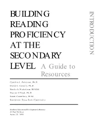 Building Reading Proficiency at the Secondary Level