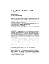 HTTP Cookies: Standards, Privacy, and Politics