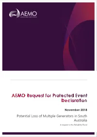 Potential Loss of Multiple Generators in South Australia a Request to the Reliability Panel