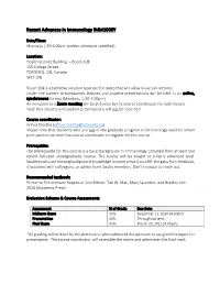 Recent Advances in Immunology IMM1000Y-Syllabus