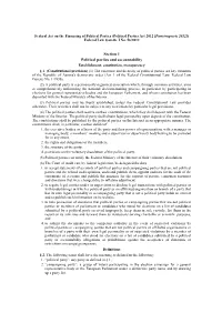 Section 1 Political Parties and Accountability Establishment, Constitution, Transparency § 1