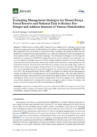 Evaluating Management Strategies for Mount Kenya Forest Reserve and National Park to Reduce Fire Danger and Address Interests of Various Stakeholders