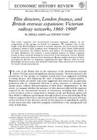 Victorian Railway Networks, 1860–1900† ∗ by SHIMA AMINI and STEVEN TOMS