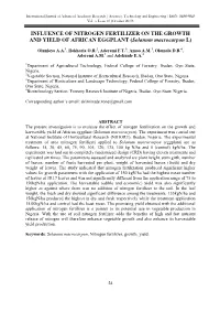 INFLUENCE of NITROGEN FERTILIZER on the GROWTH and YIELD of AFRICAN EGGPLANT (Solanum Macrocarpon L)