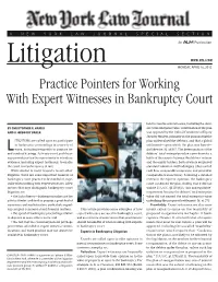 Practice Pointers for Working with Expert Witnesses in Bankruptcy Court