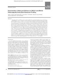 Determination of Molecular Markers for BRCA1 and BRCA2 Heterozygosity Using Gene Expression Proﬁling