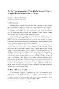 On the Fittingness of the Title Mediatrix of All Graces As Applied to the Blessed Virgin Mary