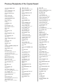 Previous Recipients of the Crystal Award