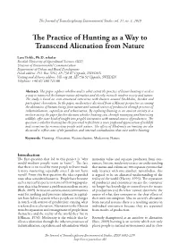 The Practice of Hunting As a Way to Transcend Alienation from Nature