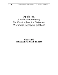 Apple Inc. Certification Authority Certification Practice Statement Worldwide Developer Relations