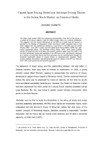 Capital Asset Pricing Model and Arbitrage Pricing Theory in the Italian Stock Market: an Empirical Study