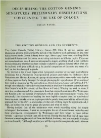 Deciphering the Cotton Genesis Miniatures: Preliminary Observations Concerning the Use of Colour