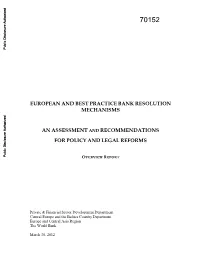 European and Best Practice Bank Resolution Mechanisms