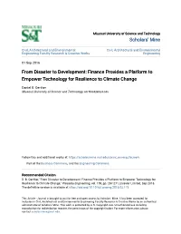 From Disaster to Development: Finance Provides a Platform to Empower Technology for Resilience to Climate Change
