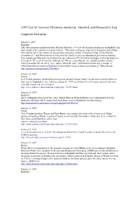 2007 List of Assyrian Christians Murdered, Attacked, and Harassed in Iraq