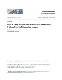 Does an Equity Issuance Serve As a Signal for Overvaluation? Evidence from the Biotechnology Industry