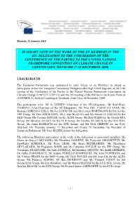 Summary Note of the Work of the Ep Members in the Eu- Delegation to the 15Th Session of the Conference of the Parties To