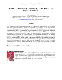 What Javanese People Do When They Are in Ego Depletion State?