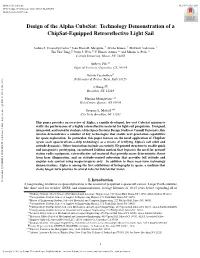 Design of the Alpha Cubesat: Technology Demonstration of a Chipsat-Equipped Retroreflective Light Sail
