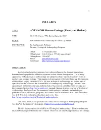 SYLLABUS ANTH 620H Human Ecology
