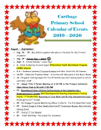 Carthage Primary School Calendar of Events 2019 – 2020