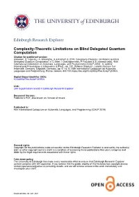 Complexity-Theoretic Limitations on Blind Delegated Quantum Computation