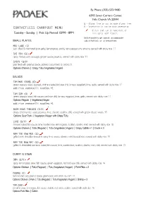 Contactless Carryout Menu