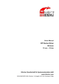 Driver Manual CIF Device Driver Windows V1.Xxx