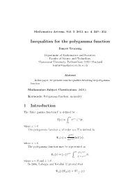 Inequalities for the Polygamma Function 1 Introduction