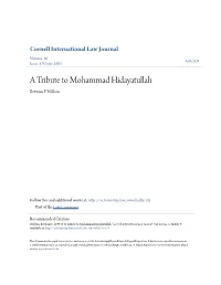 A Tribute to Mohammad Hidayatullah Bertram F