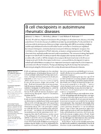B Cell Checkpoints in Autoimmune Rheumatic Diseases
